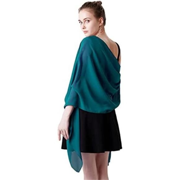 CHIFFON Scarves Shawls Wraps Soft Teal Blue - Picture 4 of 5